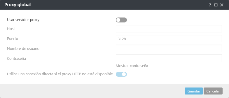 Configuraciones de políticas de proxy global del agente ESET Management