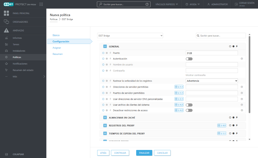 Configuración de la política de ESET Bridge Configuración de la política de ESET Bridge