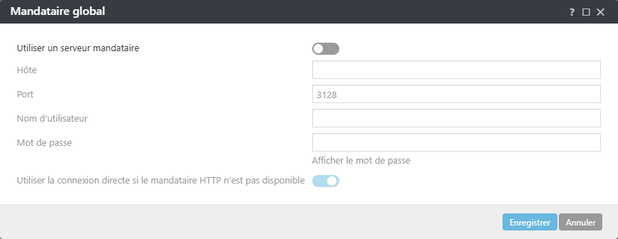 Paramètres de la politique de mandataire global de l'agent ESET Management