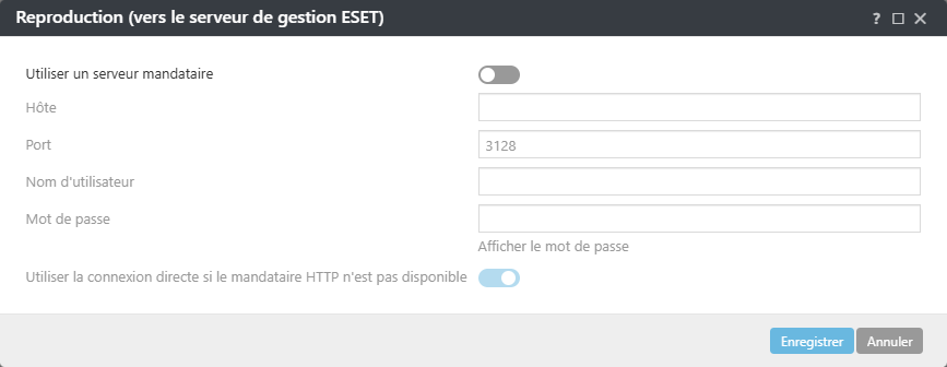 Paramètres de la politique de mandataire de réplication de l'agent ESET Management