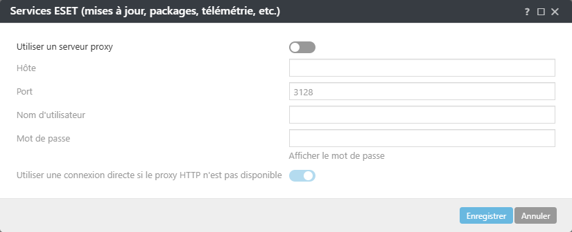 Paramètres de politique de proxy des Services ESET ESET Management Agent