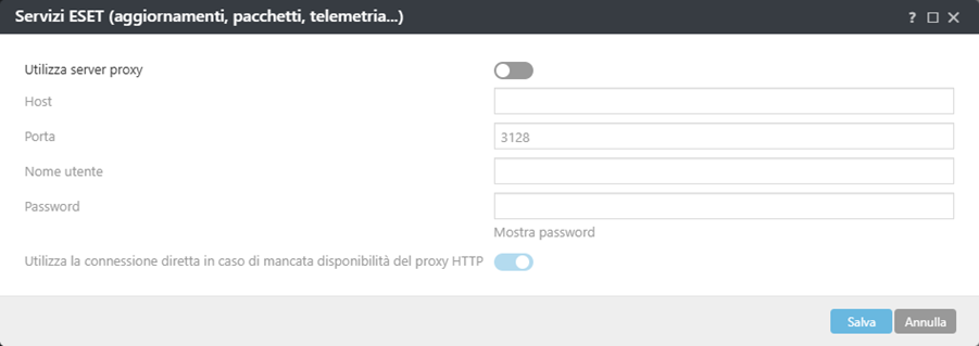 Impostazioni del criterio del proxy dei servizi ESET di ESET Management Agent
