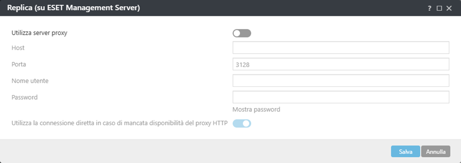 Impostazioni del criterio del proxy di replica di ESET Management Agent