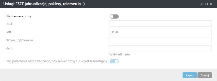 Ustawienia polityki serwera proxy usług ESET agenta ESET Management Ustawienia polityki serwera proxy usług ESET agenta ESET Management
