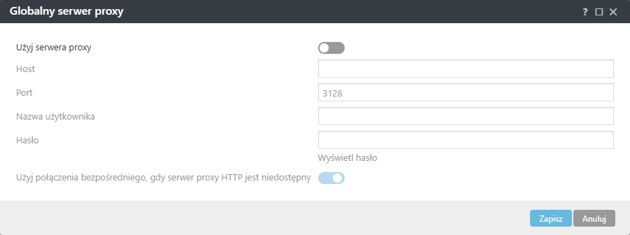 Ustawienia polityki globalnego serwera proxy agenta ESET Management Ustawienia polityki globalnego serwera proxy agenta ESET Management