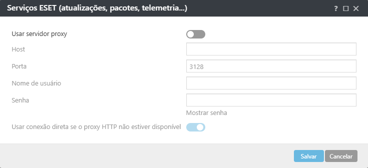 Configurações de política de proxy do agente de Serviços ESET ESET Management Configurações de política de proxy do agente de Serviços ESET ESET Management