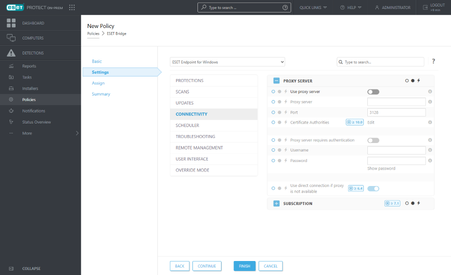 ESET security application proxy server policy settings ESET security application proxy server policy settings