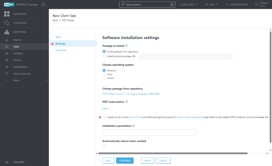Software Install client task settings