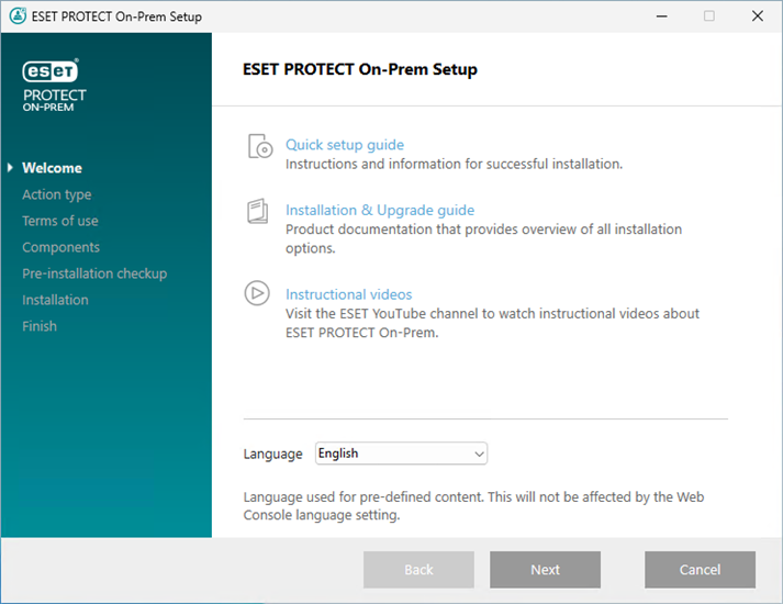 ESET PROTECT All-in-one installer welcome screen