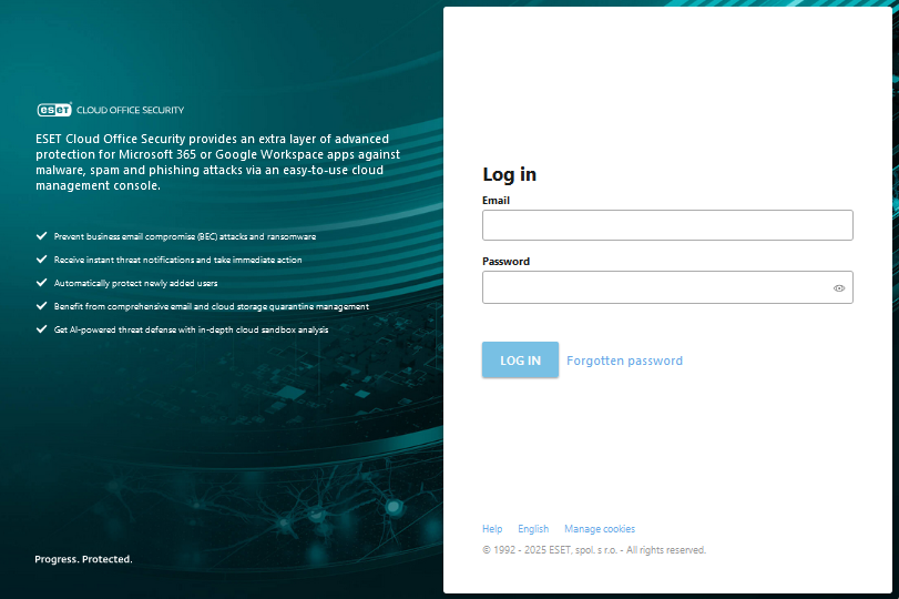 Login screen