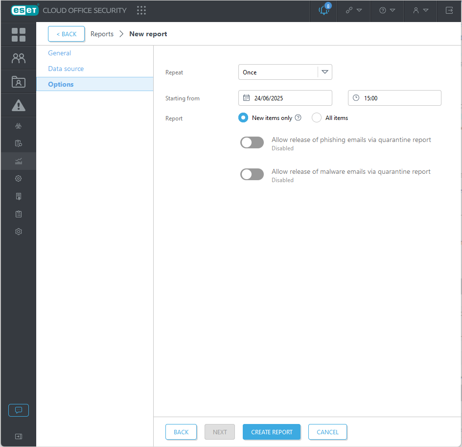 New report options
