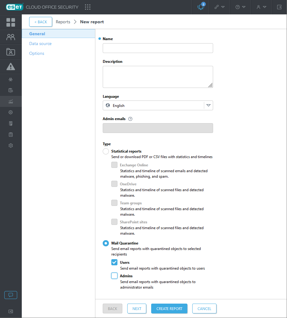New report settings