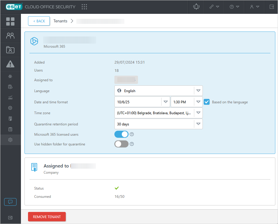 Détails du tenant Détails du tenant