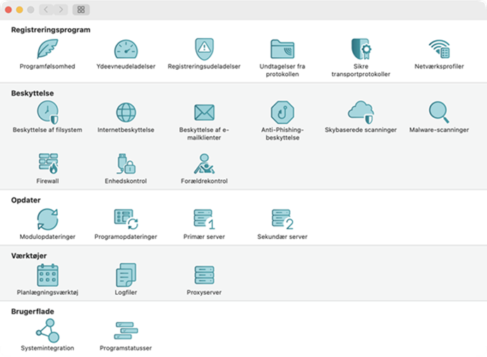 Menuen Programindstillinger