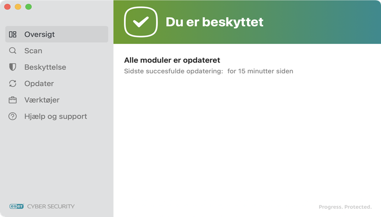 ESET Cyber Security beskyttelsesstatus