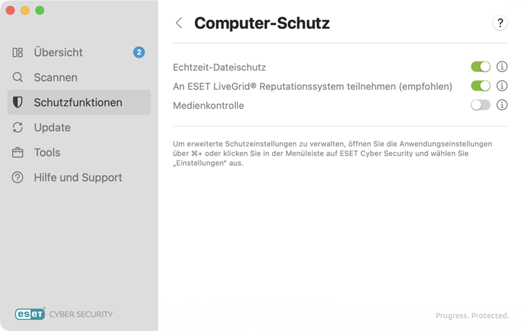 Optionen für Computerschutz und Update Optionen für Computerschutz und Update