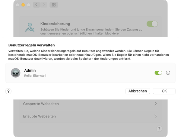 Kindersicherungsregeln verwalten