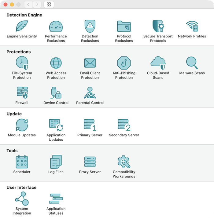 Application preferences menu