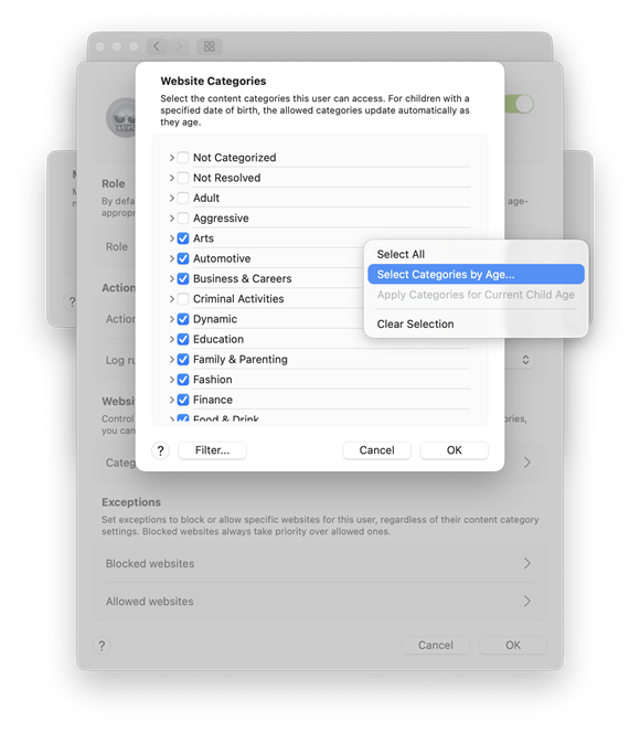 website categories parental control