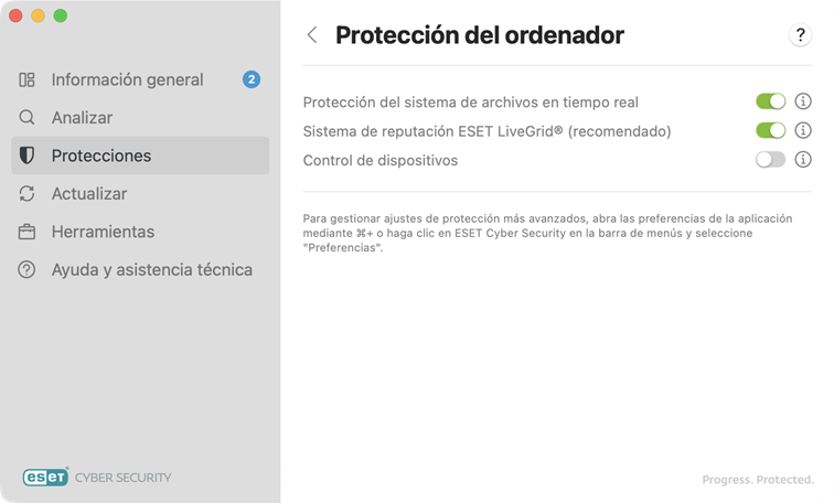 Opciones de protección del ordenador Opciones de protección del ordenador