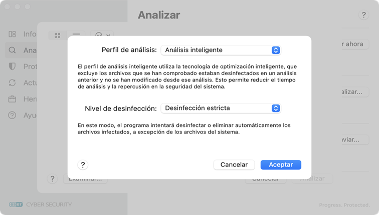 Perfil de análisis de ESET Cyber Security
