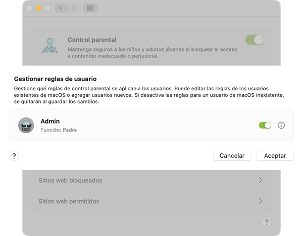 administrar reglas de control parental