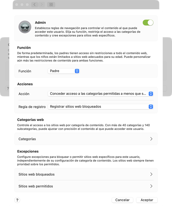 reglas de control parental