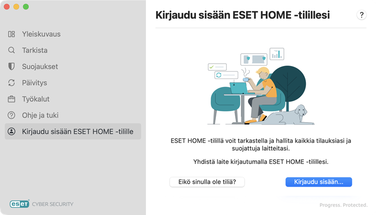 ESET HOME -tilille kirjautuminen