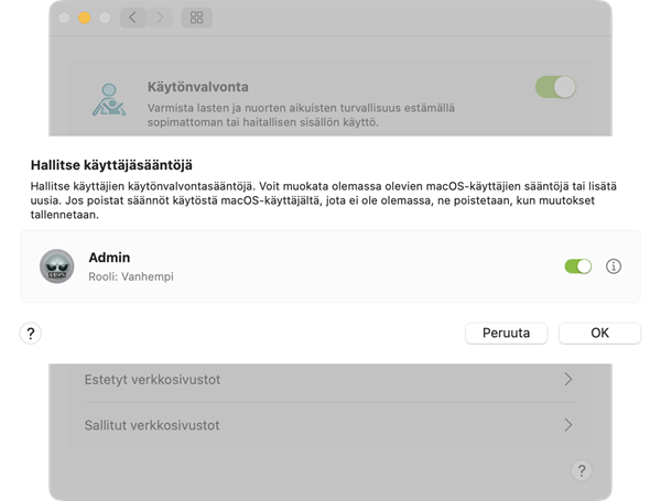 hallitse Käytönvalvonta-sääntöjä