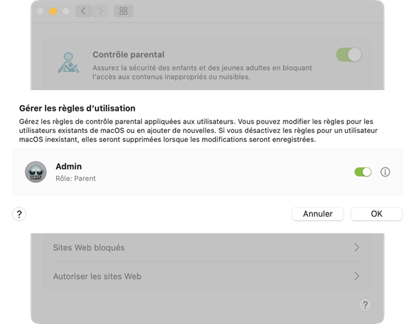 gérer les règles de contrôle parental