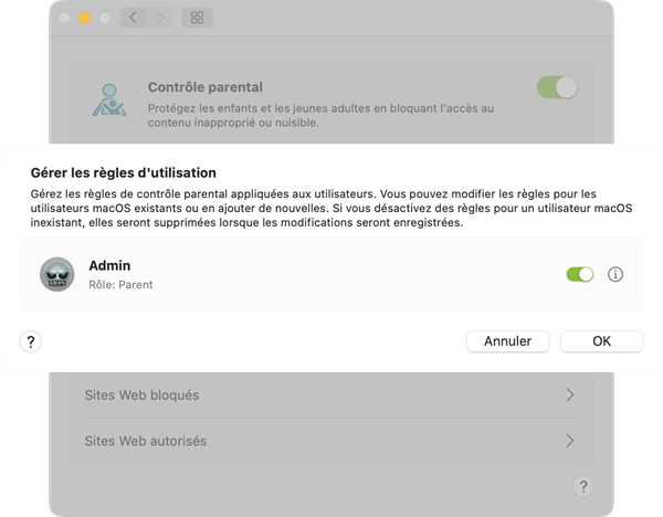 gérer les règles de contrôle parental