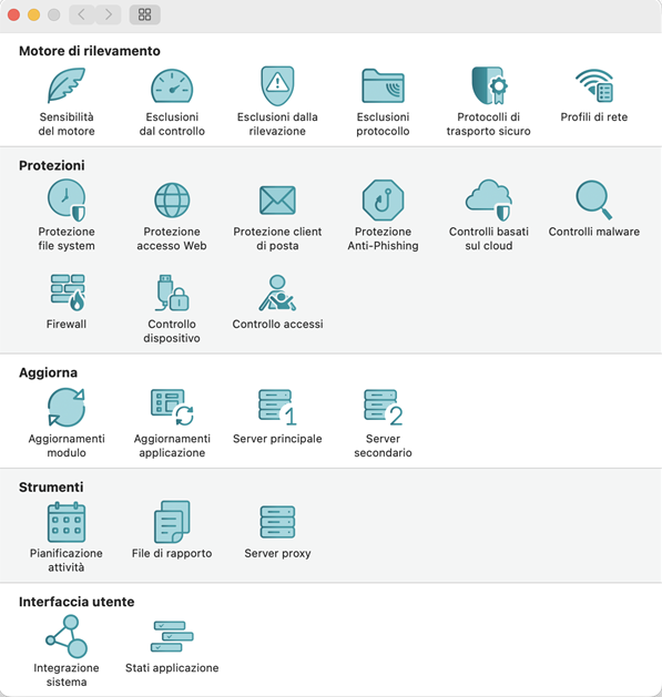 Menu Preferenze applicazione