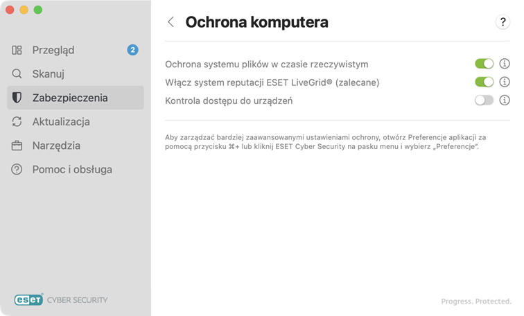 Opcje ochrony komputera + aktualizacji