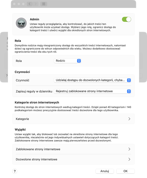 reguły kontroli rodzicielskiej