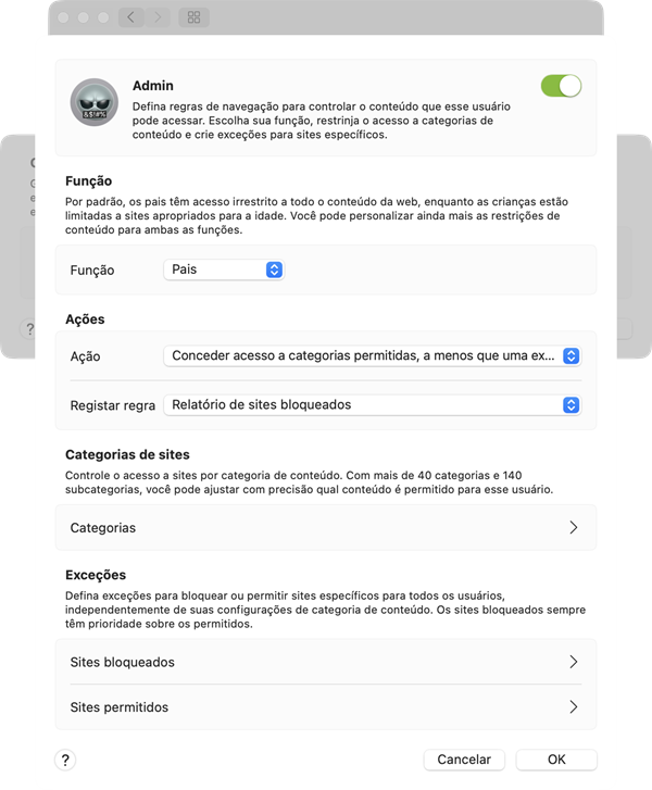 regras do controle dos pais