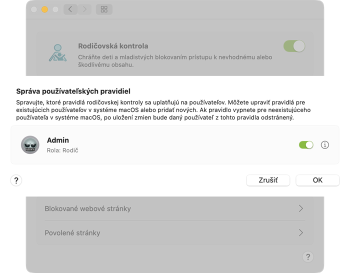 správa pravidiel rodičovskej kontroly