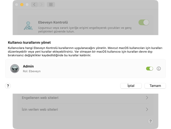 ebeveyn kontrolü kurallarını yönetin