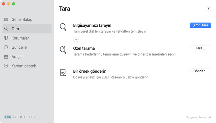 ESET Cyber Security Tarama seçenekleri
