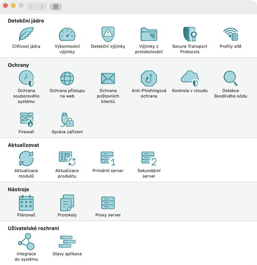 Menu Předvolby aplikace Menu Předvolby aplikace