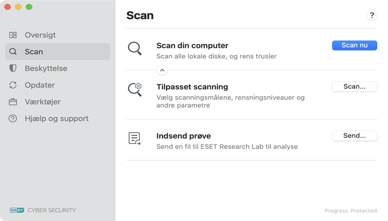 ESET Cyber Security scanningsindstillinger