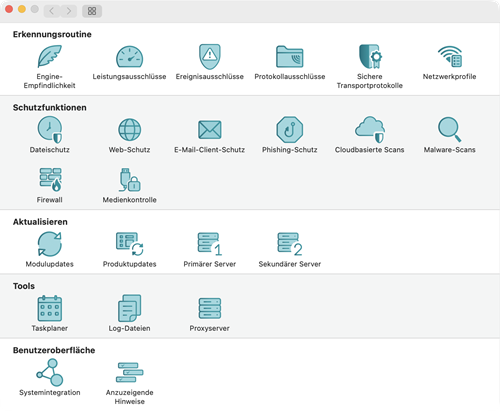 Menü „Anwendungseinstellungen“