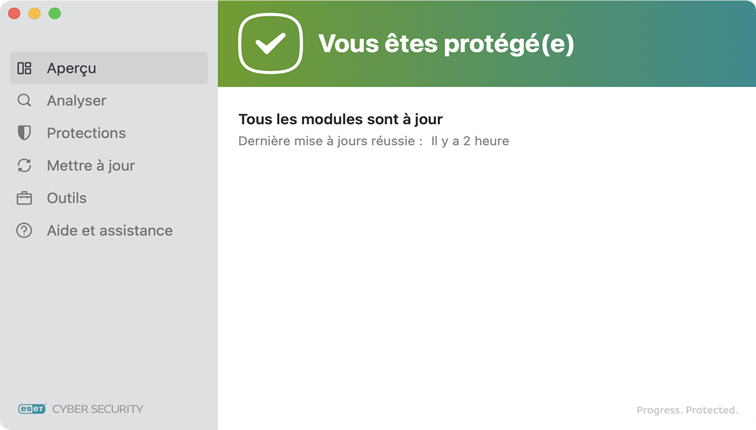 ESET Cyber Security état de la protection
