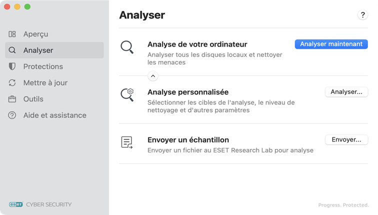 ESET Cyber Security options d'analyse