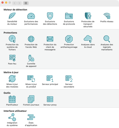 Menu des préférences de l'application Menu des préférences de l'application