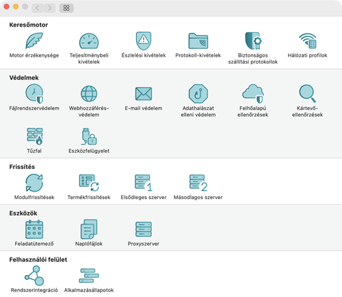 Az Alkalmazásbeállítások menü Az Alkalmazásbeállítások menü