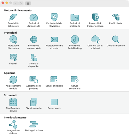 Menu Preferenze applicazione