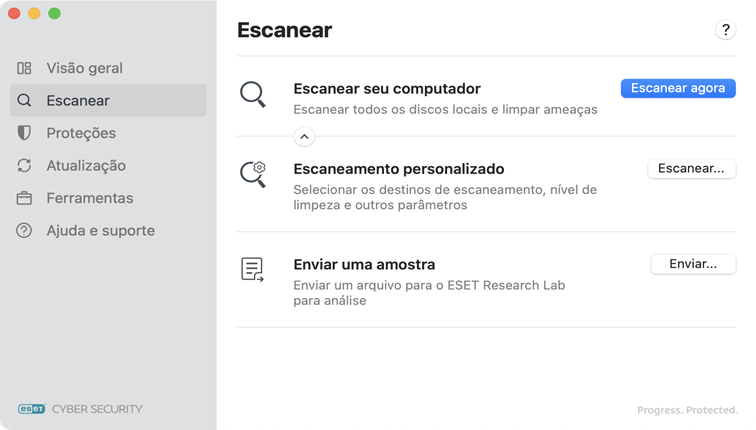 ESET Cyber Security Opções de escaneamento