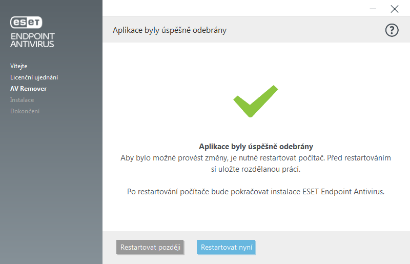 Restartujte a pokračujte v instalaci Restartujte a pokračujte v instalaci