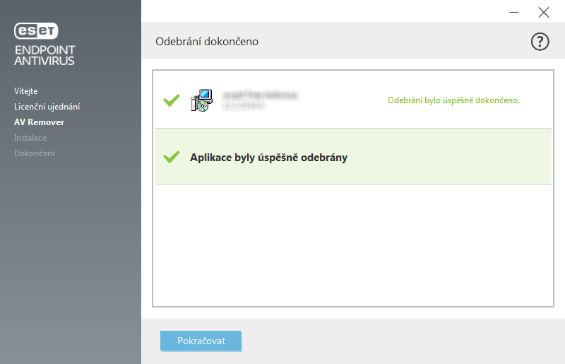 Odebrání dokončeno Odebrání dokončeno