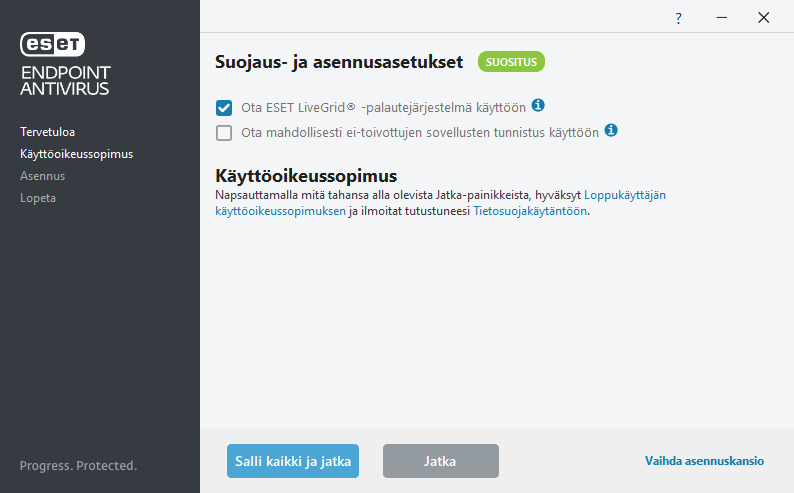 Asetukset ja käyttöoikeussopimus Asetukset ja käyttöoikeussopimus